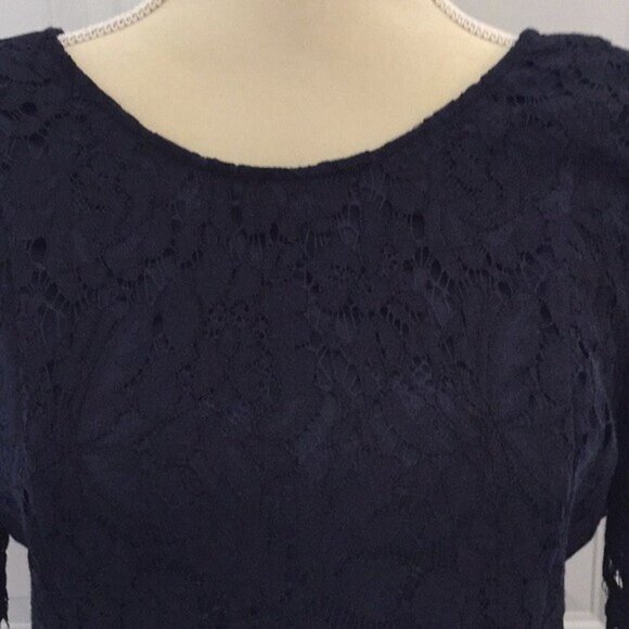 Sharagano Ladies Navy Party Cocktail Dress Lace Sheath Style Size Large - Picture 2 of 16